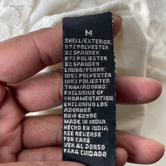 Scarlett Ivory Gold Lace Bell Sleeve Ruched Embellished Bead Accent Blouse Top M - Picture 7 of 9